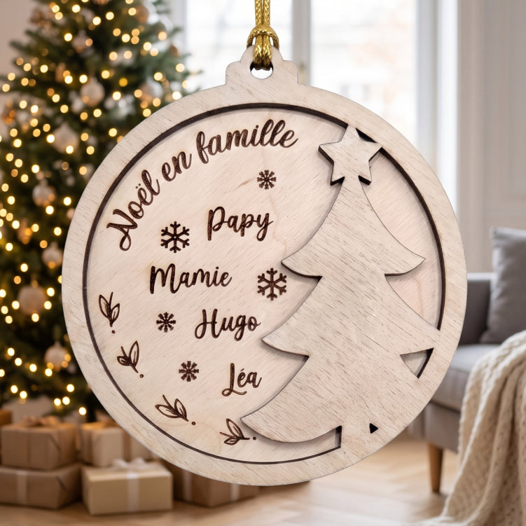 Boule de Noël personnalisée en bois • Prénoms de famille