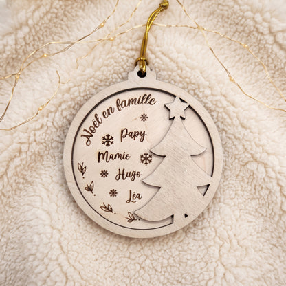 Boule de Noël personnalisée en bois • Prénoms de famille