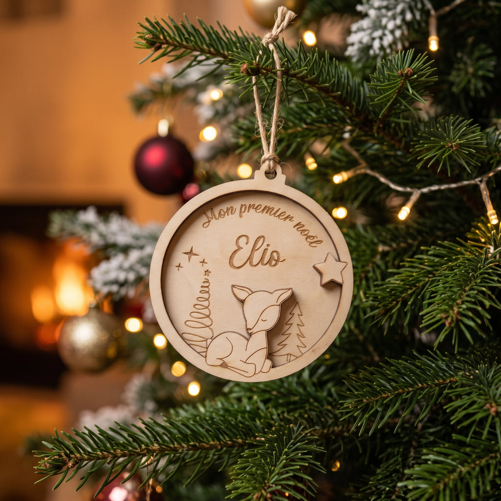 Boule de Noël "Mon Premier Noël" en bois • Bébé