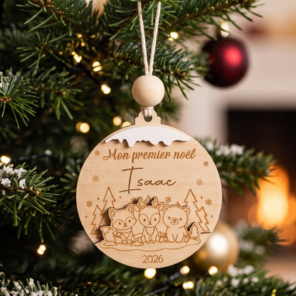 Boule de Noël personnalisée "Mon premier Noël" • Animaux de la forêt