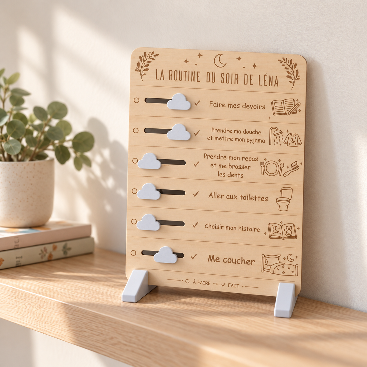 Tableau de routine personnalisé en bois • Matin & soir