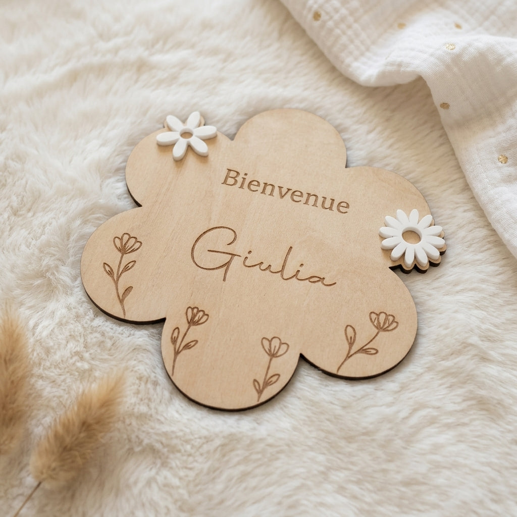 Cartes étapes bébé en bois et acrylique (motif fleur) • Souvenir de naissance