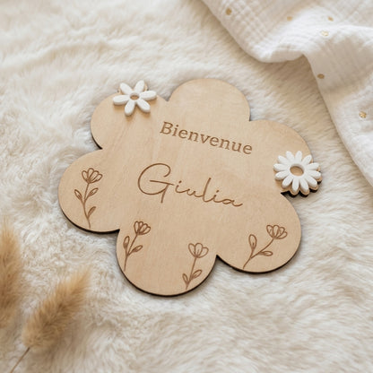 Cartes étapes bébé en bois et acrylique (motif fleur) • Souvenir de naissance