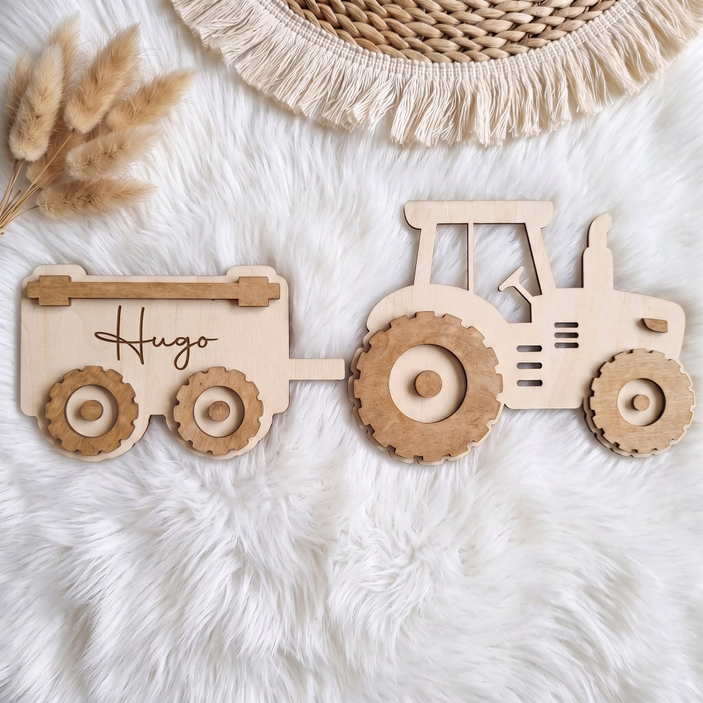 Décoration murale en bois personnalisée - Tracteur & Remorque