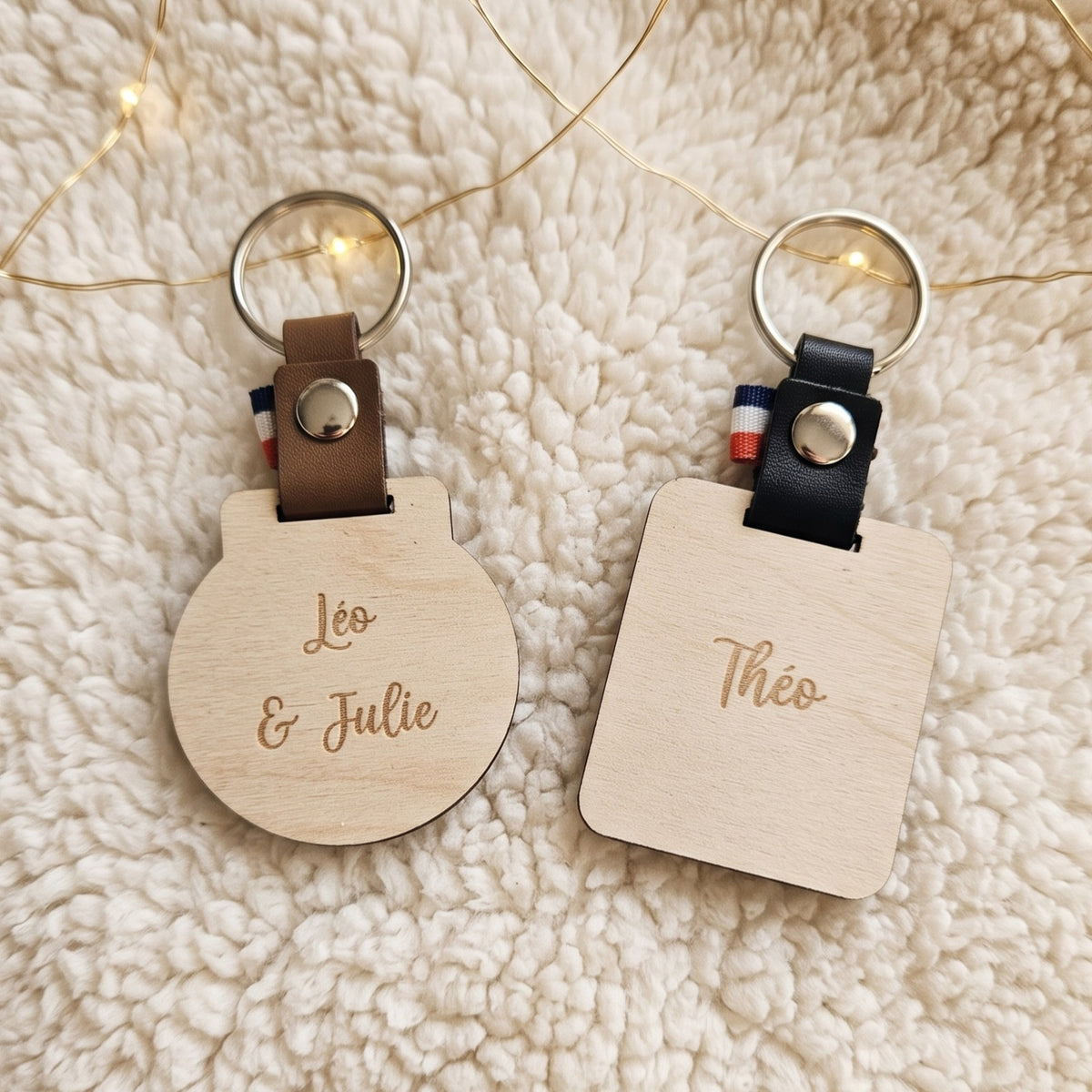 Porte-clés personnalisé bois & cuir • Cadeau Papy