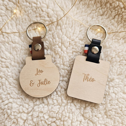 Porte-clés personnalisé bois & cuir • Cadeau Papy