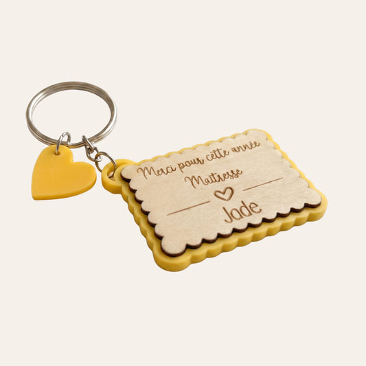 porte-clé bois gravé personnalisé cadeau maîtresse prénom