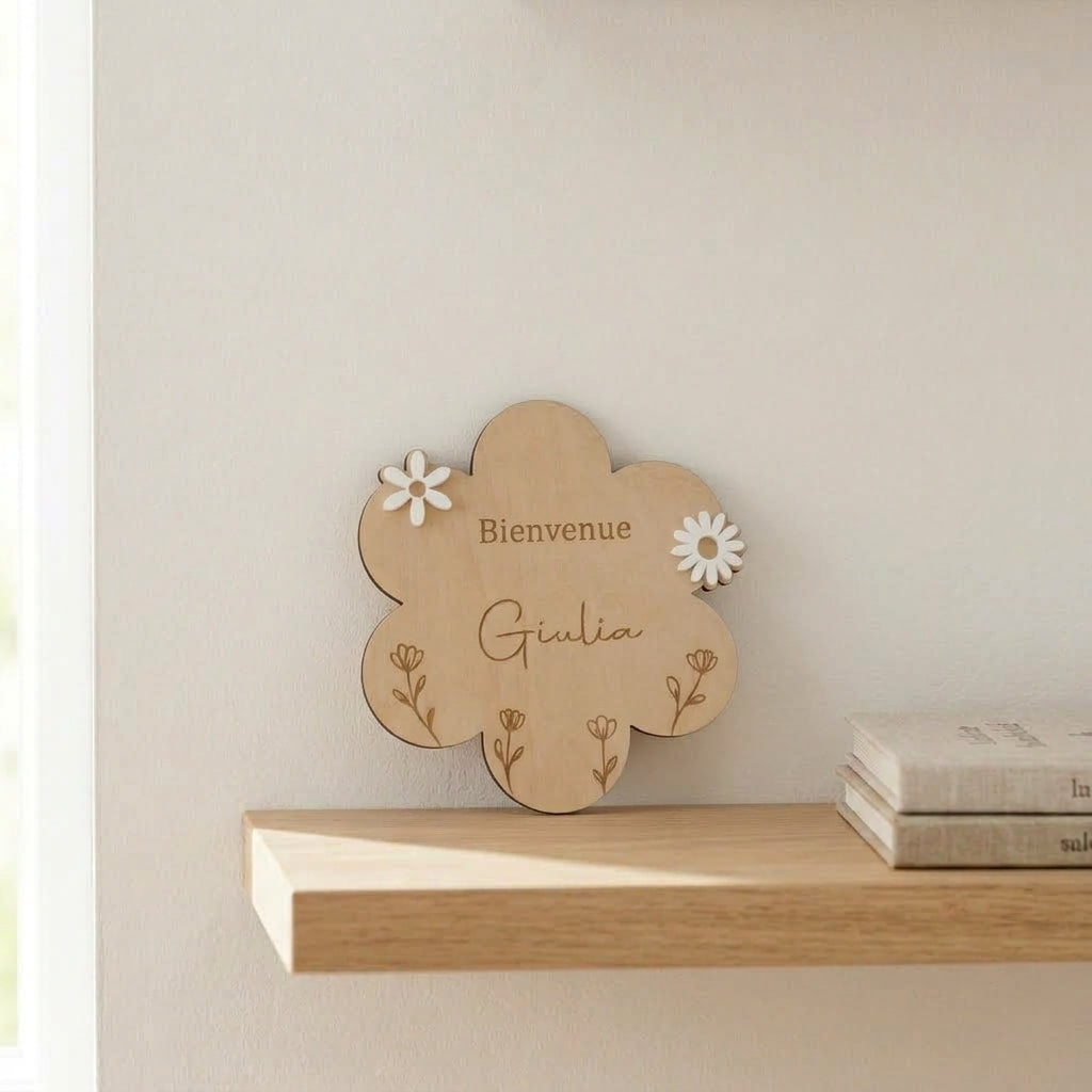 Cartes étapes bébé en bois et acrylique (motif fleur) • Souvenir de naissance