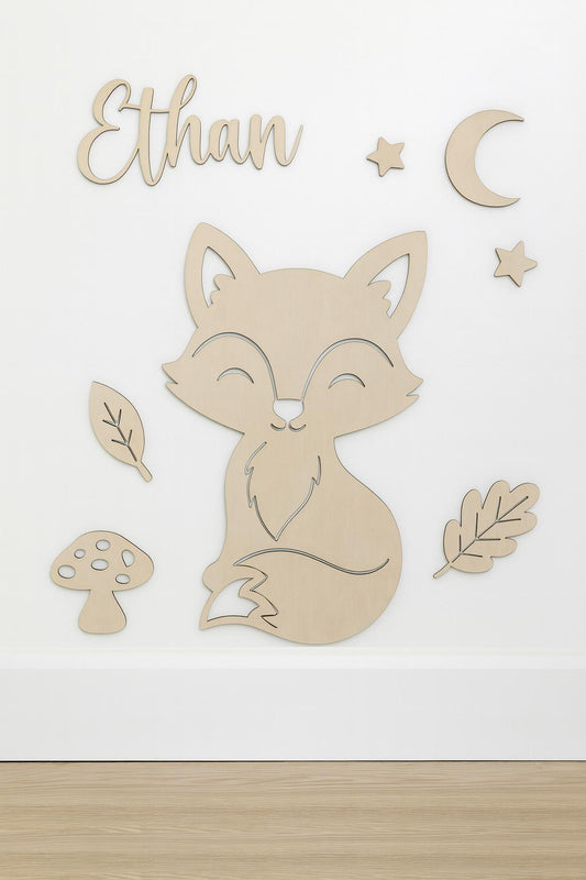 Décoration murale chambre d'enfant "Renard" personnalisée avec prénom et décors