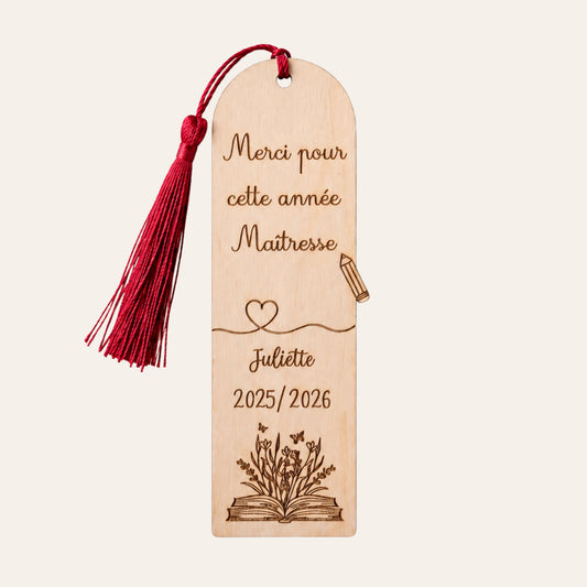 Marque-page en bois personnalisé • Cadeau Maîtresse, Nounou, Mamie