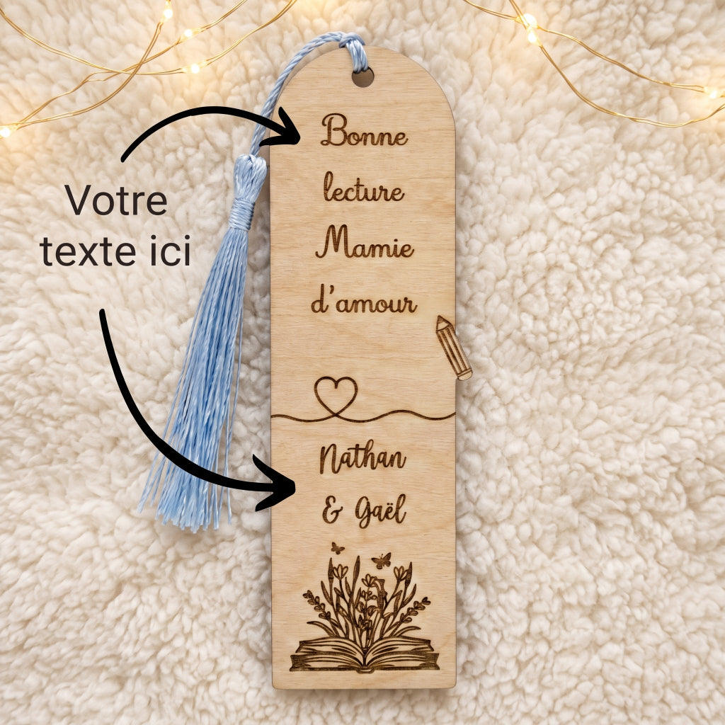 Marque-page en bois personnalisé • Cadeau Maîtresse, Nounou, Mamie