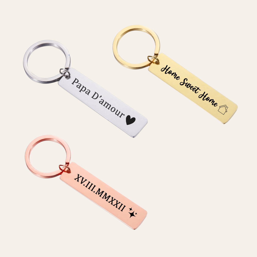 Porte-clés acier personnalisé • Prénom & date