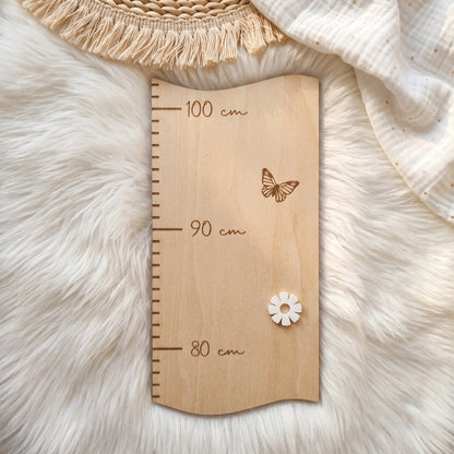 Toise personnalisée en bois et acrylique • Fleurs & Papillons
