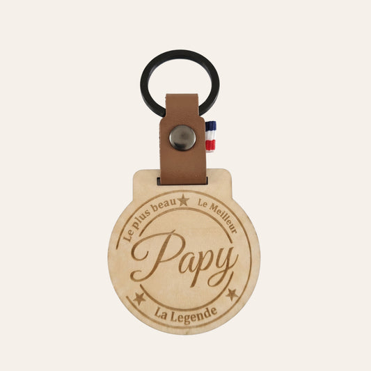 Porte-clés personnalisé bois & cuir • Cadeau Papy