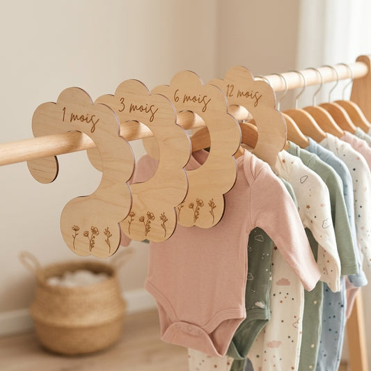 Séparateurs de penderie bébé en bois • Lot de 9 (Naissance à 36 mois)