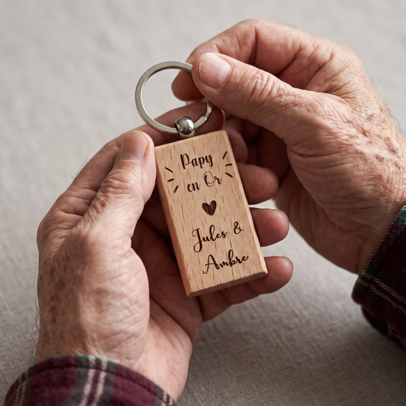 Porte-clés personnalisé en bois • Fête des grands-pères