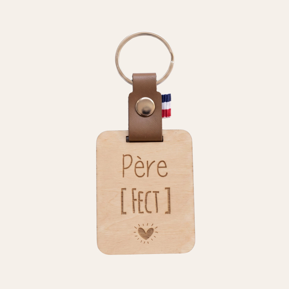 Porte-clés personnalisé bois & cuir • Cadeau Papa