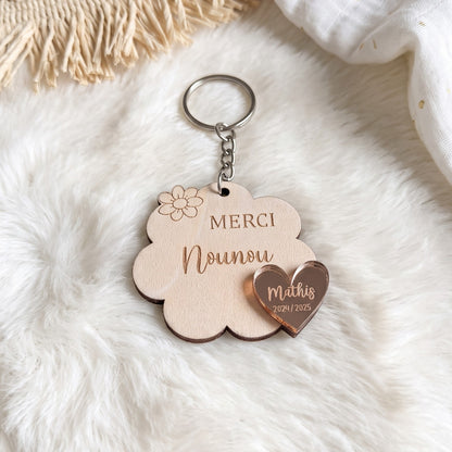 Porte-clés personnalisé en bois et cœur rose gold