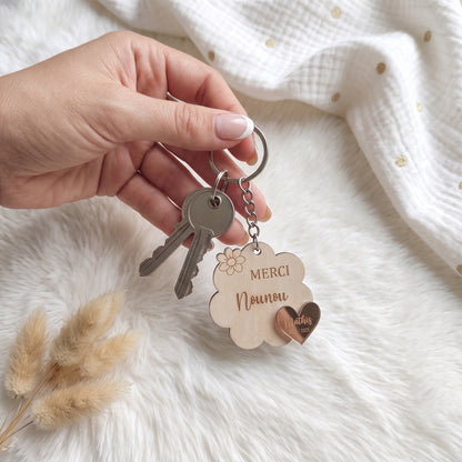 Porte-clés personnalisé en bois et cœur rose gold