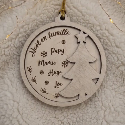 Boule de Noël personnalisée en bois • Prénoms de famille