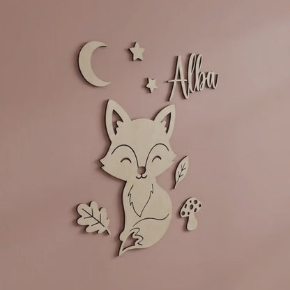 Décoration Murale Renard en Bois - Prénom Personnalisé