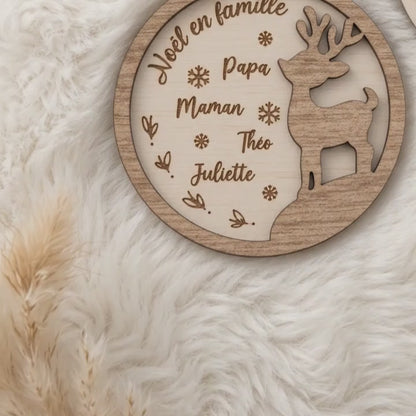 Boule de Noël personnalisée en bois • Prénoms de famille