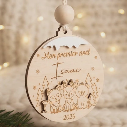 Boule de Noël personnalisée "Mon premier Noël" • Animaux de la forêt