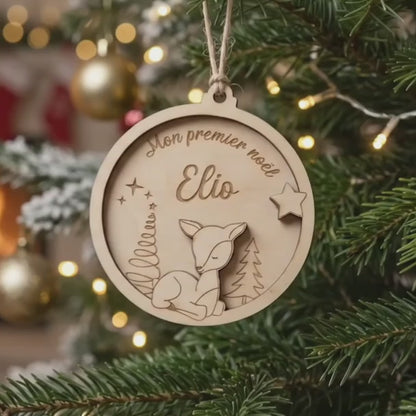Boule de Noël "Mon Premier Noël" en bois • Bébé