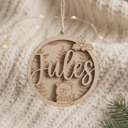 Boule de Noël en bois • Animaux de la forêt