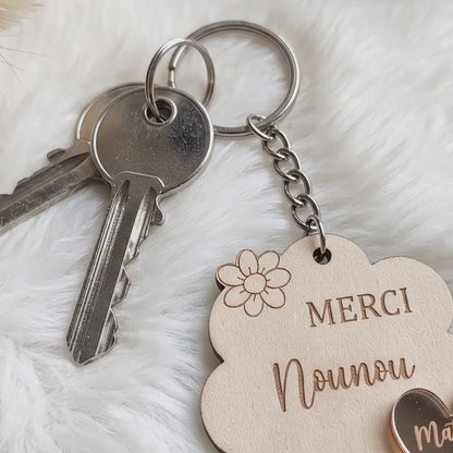 Porte-clés personnalisé en bois et cœur rose gold