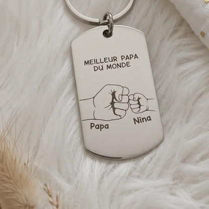 Porte-clés personnalisé bois & cuir • Papa, Papy, Parrain
