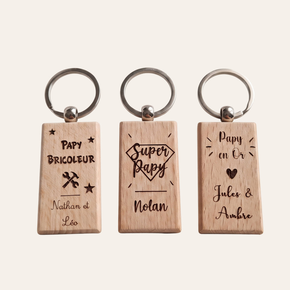 Porte-clés personnalisé en bois • Fête des grands-pères