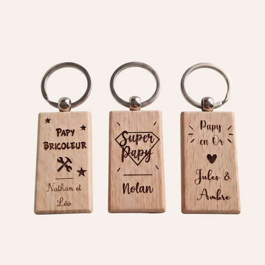 Porte-clés personnalisé en bois • Fête des grands-pères