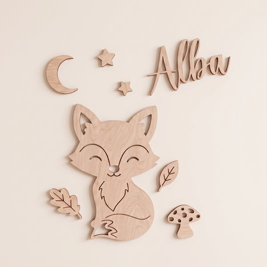 Décoration Murale Renard en Bois - Prénom Personnalisé