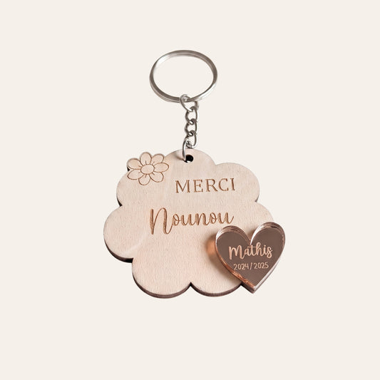Porte-clés personnalisé en bois et cœur rose gold